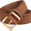 Wide Suede Belt Women Genuine Leather Ladies Waist Belt for Jeans Dress Casual Square Gold Buckle (Fits waist size: 26"-35", 1.1"(28mm) Wide Tan)