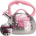 Paris Hilton Whistling Stovetop Tea Kettle, Stainless Steel with Color Changing "That's Hot" Heat Indicator Design, Soft Touch Handle, 2.5-Quart, Pink