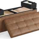 SONGMICS Storage Ottoman, Storage Bench with Legs, 15 x 43.3 x 15.7 Inches, Ottoman Bench, 30 Gal. (112 L), Synthetic Leather, for Living Room, Entryway, Coffee Brown ULSF0514K03