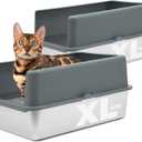 iPrimio Stainless Steel Litter Box - Cat Litter Box Enclosure with Enclosed Sides for Odor Control - Durable, Rust-Resistant Metal - Easy Clean Design, Applicable for Large Cats - 2 Pack