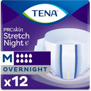 Tena ProSkin Overnight Incontinence Adult Diaper for Women & Men, Stretch, Brief, Medium, 12 Count, Packaging May Vary