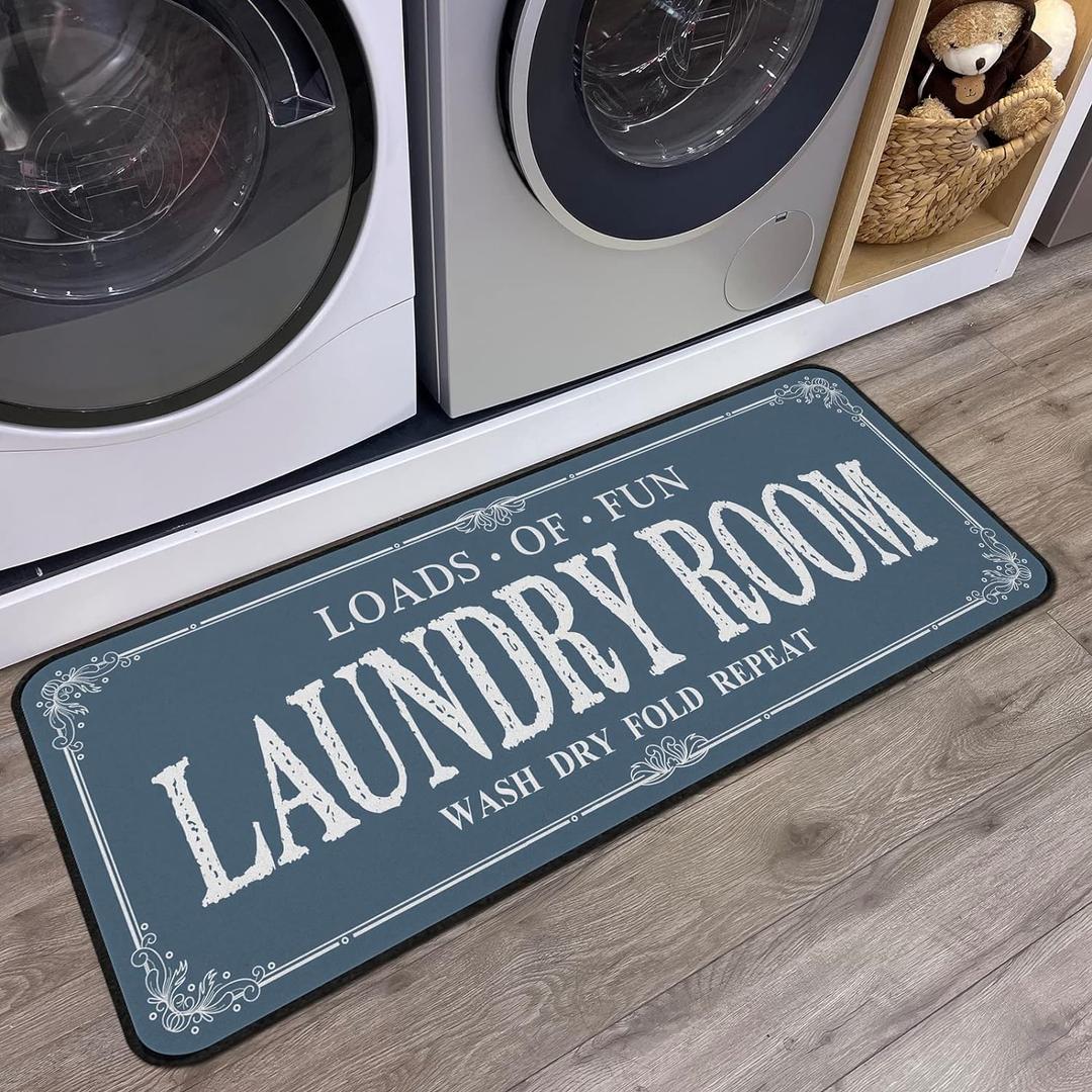 Laundry Room Rug Runner Non Slip Laundry Mats Mudroom Runner Farmhouse Kitchen Floor Mat Bathroom Laundry Room Decor Accessories(Blue, 20 X 47 inch)