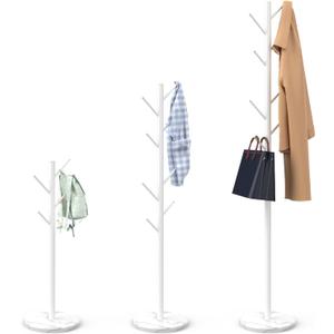 Durmmur Heavy Duty Coat Rack with Natural Marble Base, Freestanding Metal Coat Stand with 8 Hooks, Modern Stable Coat Hanger Tree for Bags, Jacket, Clothes, and Hats, White Metal