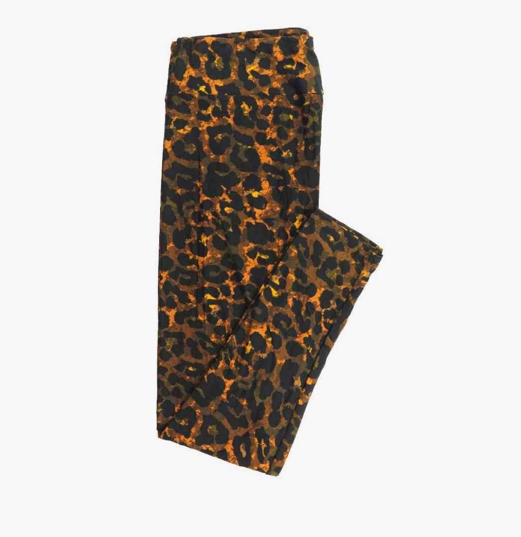 Lularoe Tall Curvy (TC fits Sizes 12-18) Leopard Animal Print Black Brown Buttery Soft Adult Leggings, 1 Pack