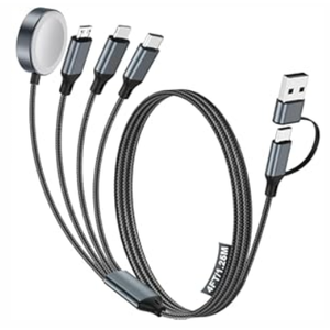hitfine Travel Essentials,Multi Charging Cable for Apple Watch/iPhone/Samsung Phone Charger,Type C Cable Cord for iWatch Ultra/102/iPhone 1711/Samsung S25S20,Android Phone,Airpods,Car[1.2M]Black