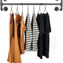 54 Wall Mounted Clothes Rack, Industrial Pipe Black Iron Garment Bar, Heavy-Duty Detachable Clothing Rod, Multi-Purpose Metal Wall display Hanging Pole for Closet Storage, Laundry Room 4 Base