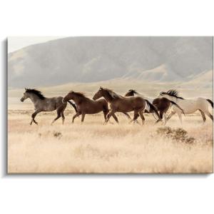 Western Horses Picture Wall Art: Wild Animals Canvas Painting Farmhouse Horses Prints Wildlife Artwork for Living Room, 36"L x 24"W