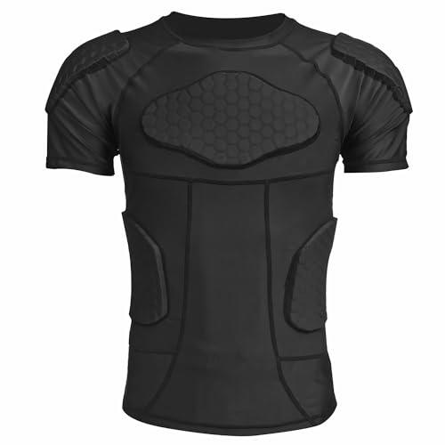MK MOSSE KARNE Mens Padded Compression Shirt Football Rib Protectors 6-Football Pads Chest Protector Padded Shirt Protective Gear for Football Baseball Basketball, Medium