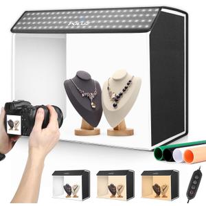 PULUZ 24x16 inch Photo Box, Large Photo Studio Light Box Photography, Professional 3000-6500k Dimmable Shooting Tent Kit with 672 LED Lights & 4 Backdrop for Jewelry and Food Product Photography