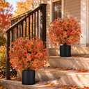 Artificial Fall Flowers in Pot, 2 Pack | UV Resistant | Fake Mums Bushes Floral Plants 24” for Outdoor Decor | Autumn Decorations for Front Porch Garden Yard Patio (Orange-Mix Flower)