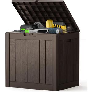 NEWBULIG 31 Gallon Deck Box, Weatherproof Resin Lockable Outdoor Storage for Secure Package Deliveries and Indoor Storage in Garden or Patio, Backyard (Brown)