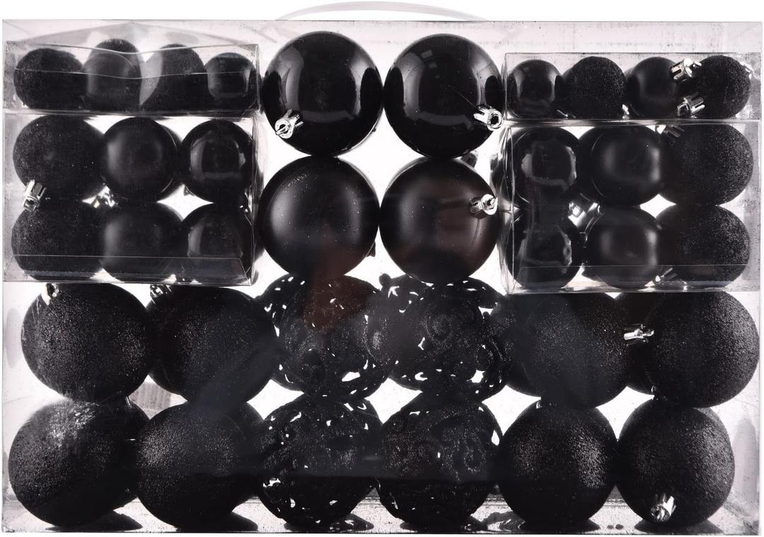 24 Pieces Christmas Balls Tree Ornaments Set, Shatterproof Xmas Decorations Set with Reusable Hand-held Gift Package for Holiday Indoor Tree Decor Black