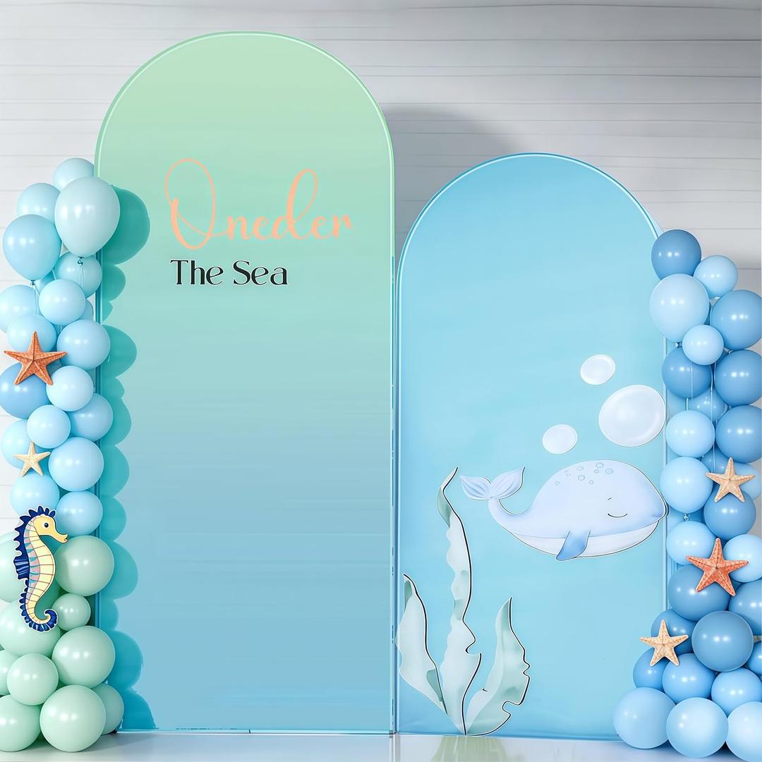 Boao Oneder The Sea Arch Backdrop Cover 7.2FT 6FT 1st Birthday Decoration Blue Under The Sea Themed Baby First Birthday Party Spandex Arch Covers Stretchy Backdrop for Party Decoration