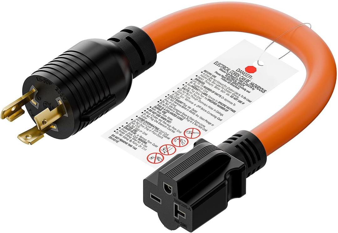 1FT Nema L6-30P 30-Amp Twist Locking Plug Male to 6-20R T-Blade Adapter, STW 12-AWG 30A Generator 250V to 20A 250V 6-20/15R Adapter, L6-30 to 6-20R (6-15) Adapter