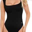 Popilush Body Suits for Womens - Going Out Cute Tops - Sleeveless Square Neck Shapewear Bodysuits Concert Outfits (Large, Black)