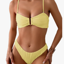 Fanuerg Women's Ribbed Bikini Sets U Wire Adjustable Spaghetti Straps Swimsuit Textured Ruched Two Piece Bathing Suit Size L