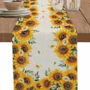 Sunflower Table Runner 13x72 inch, Vintage Farmhouse Daisy Leaf Butterfly Dinning Table Runner for Farmhouse Wedding Party Barbecue Table Decor