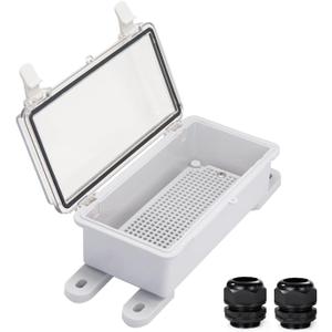 Waterproof Outdoor Electrical Box Junction Box Weatherproof IP67 ABS Plastic Enclosure Switch Router Project Box with Mounting Plate with Wall Bracket 2 Cable Glands Clear 7.9"x3.9"x2.8"