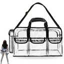 Mewcho 20" Large Clear Tote Makeup Kit Bag for Travel, Clear Duffle Toiletry Cosmetic Bag Professional Organizer Bags for Make up Set Artist Work Beach Gym