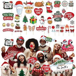 80 PCS Christmas Photo Booth Props Pre Assembled Funny Photo Props for Parties, Holiday Photobooth & Xmas Photoshoot Decorations Large Christmas Photo Booth Props | Big Pack, Big Fun for All Ages