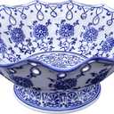 Candy Bowl Ceramic Candy Serving Plate Blue and White Chinoiserie Decor Bowl with Foot for Living Dining Room (6.9in)