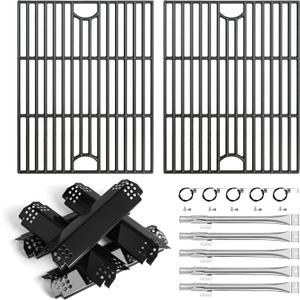 Grill Parts for Nexgrill replacement parts 5 Burner 720-0888 720-0888N 720-0888A,Cast Iron Cooking Grate,Heat Shield,Burner Kit for Nexgrill replacement parts 4 Burner 720-0830 720-0830H Grill Grates