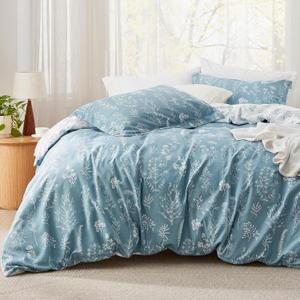 Bedsure California King Comforter Set - Mineral Blue Bed Set, 3 Pieces Cute Floral Bedding, 1 Soft Reversible Botanical Flowers Comforter and 2 Pillow Shams