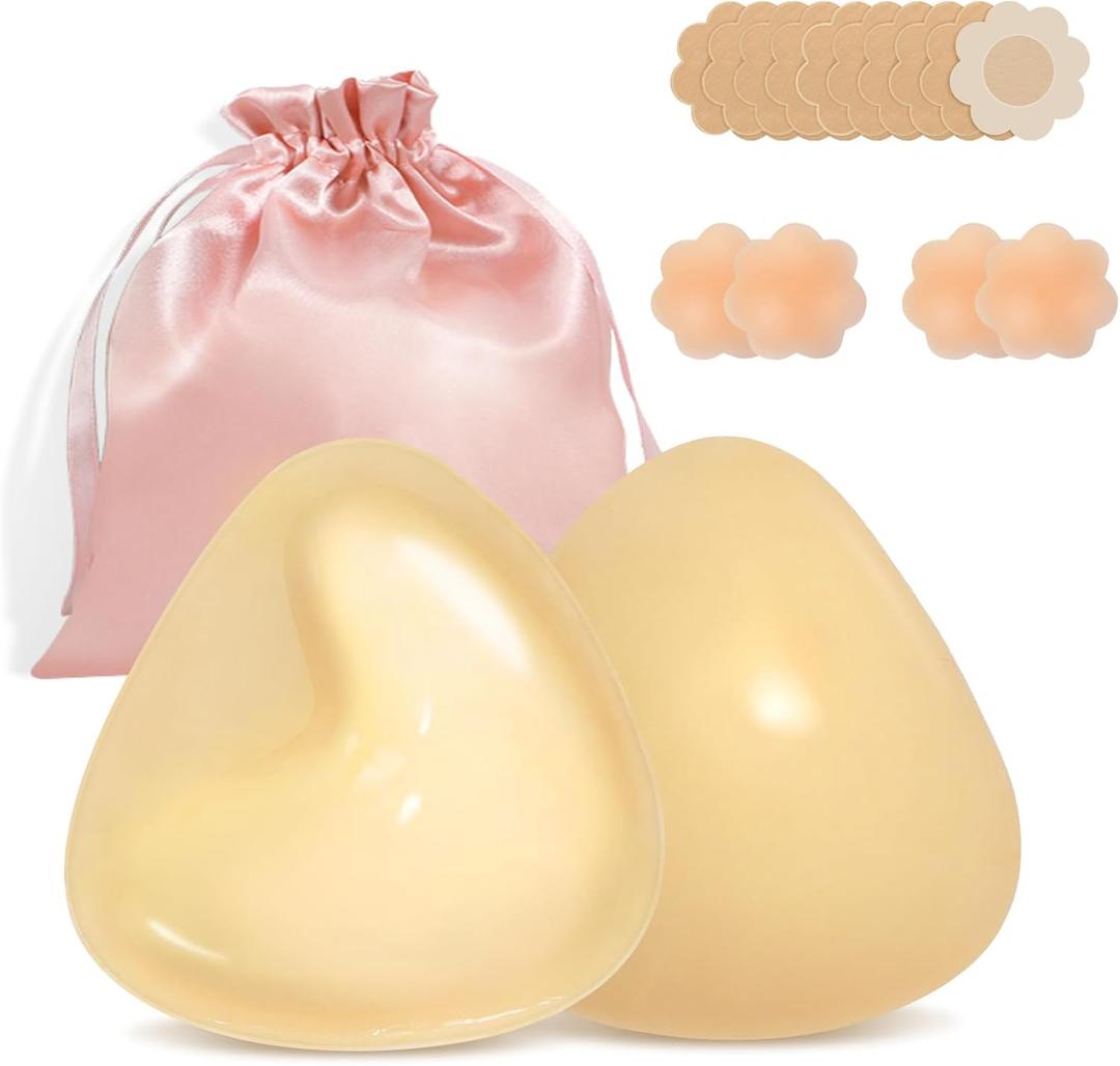 3 x Sticky Bras Push Up Invisible Adhesive Bra, Reusable Silicone Backless Strapless Bra with Nipple Covers (Style C-nude)