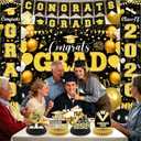 30pcs Class of 2026 Graduations Decorations Black and Gold Congrats Grad Banner Class of 2026 Balloons Graduation Table Centerpieces Grad 2026 Porch Banner Hanging Swirls Graduation Party Supplies