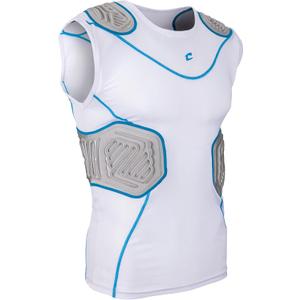 Champro Bull Rush Football Padded Compression Shirt (Medium, White With Optic Blue Trim)