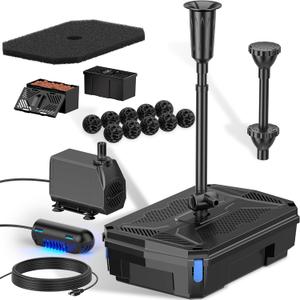 NFESOLAR All-in-one Pond Filter Fountain Kit, 660 GPH Submersible Water Pump with 3-Layer Filtration, UV Clarifier for Outdoor Ponds Up to 2000 Gallon, Fish Tank, Pool, Garden Waterscape N2390