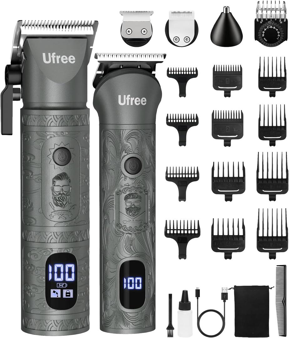 Ufree Beard Trimmer for Men with Hair Clipper, Professional Hair Clippers for Men and Hair Trimmers, Cordless Electric Razor Mens Grooming Kit for Nose, Face, Ear, Body, Gifts for Men Husband Father (Gray)