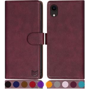 SUANPOT for iPhone XR 6.1 (Non XS 5.8",XS Max 6.7") Leather Wallet case with RFID Blocking Credit Card Holder Flip Folio Book Phone Cover Shockproof Pocket case for Apple XR for Men Women Wine Red