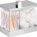 iDesign Clarity Metal Divided Canister with Lid for Bathroom, Kitchen, Countertop, Desk, and Vanity Organization and Storage, 5" x 3" x 4", Clear and Chrome