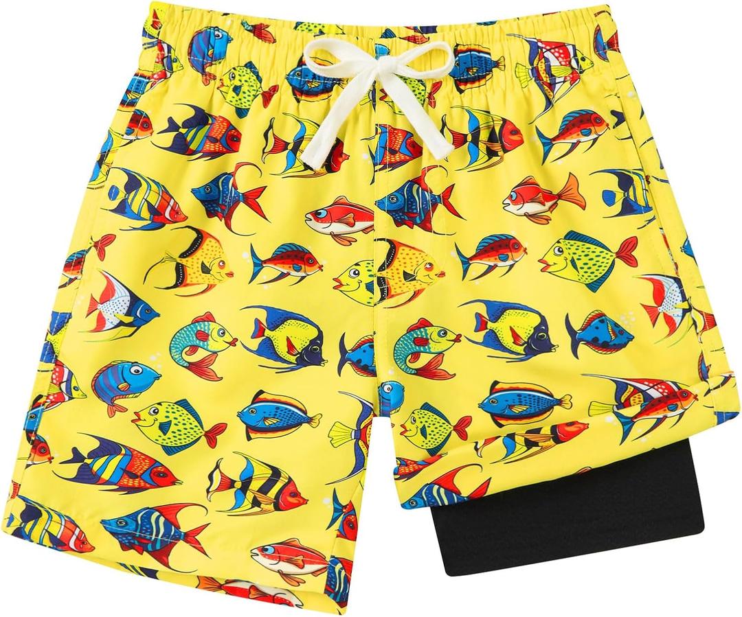 westwolf Boys Swim Trunks Compression Liner Bathing Suit Quick Dry Swimsuit 5-16T (Yellow)