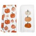 KFXHANGD Fall Pumpkin Decor Kitchen Towels and Dishcloths Set of 2, Fall Thanksgiving Day Hand Dish Towel, Farmhouse Autumn Pumpkins Decorative Hand Tea Towels for Bathroom Kitchen, 16×24 Inch