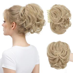 Claw Clip Short Ponytail Messy Bun Hair Piece Bendable Hair Branch Extensions Fluffy Wavy Curly Synthetic Versatile Dirty Blonde Hairpieces