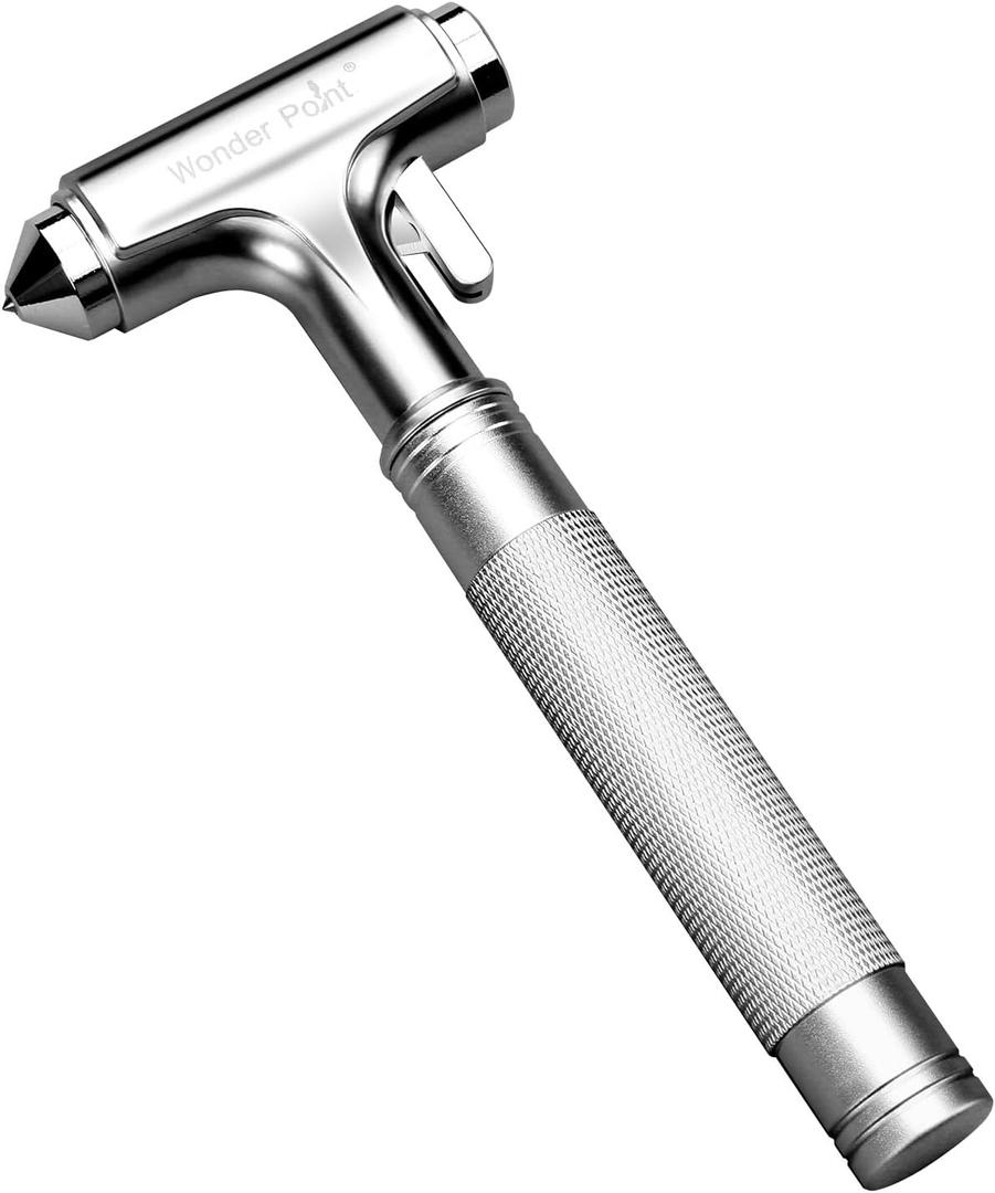 Premium Car Glass Breaker with Seat Belt Cutter - Automotive Safety Hammer - Emergecy Escape Tool, Car Autoaccessory Metal Window Hammer(Silver 2 Pack)
