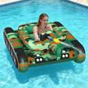 JOSEN Inflatable Tank Pool Float, Swimming Pool Floaties Tank with Water Cannon Gun, Swim Raft Water Battle Fun for Lake, Pool Party, Beach & Backyard for Adults-Green, 51 inches (width) x 57 inches (length)
