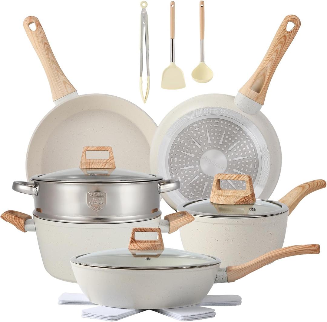 16PCS Pots and Pans Set Non Stick Cookware Set Nonstick with Cooking Set (16pieces, White)
