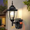 Porch Lights with Outlet, Motion Sensor Outdoor Lights, Updated Dusk to Dawn Exterior Lighting Fixtures, Waterproof Anti-Rust Aluminum Outside Light for House Entryway Garage, Black (1 Pack)