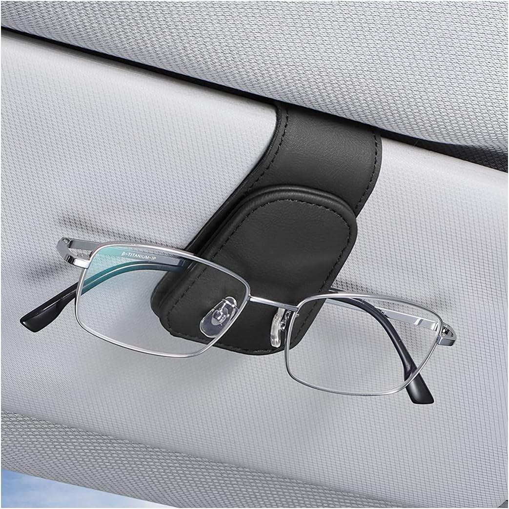 AICEL Sunglasses Holders for Car Sun Visor, Leather Eyeglasses Hanger Mounter, Magnetic Glasses Holder and Ticket Card Clip, Auto Interior Accessories Universal for SUV Pickup Truck (1 PC)