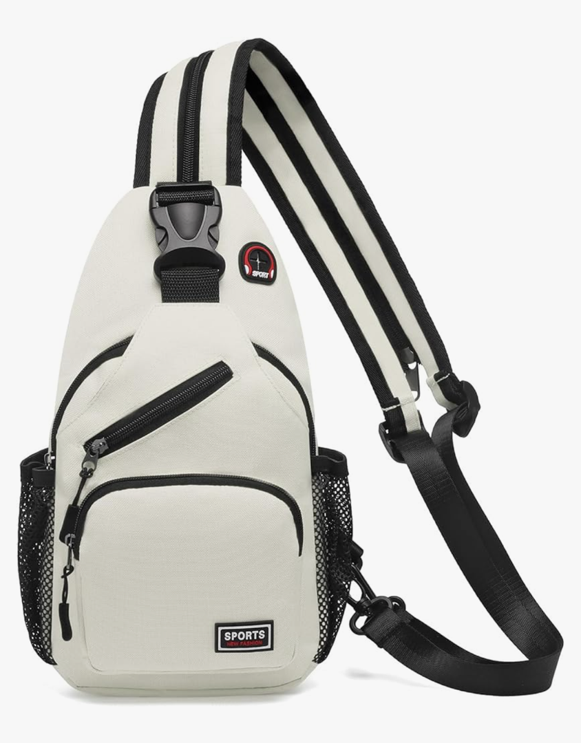 Convertible Sling Bag Crossbody Backpack, 7.9" Tablet Bags with Headphone Jack Shoulder Bag Casual Pack for Women Men Hiking Travel (White) S