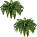 Fake Ferns - Set of 2 Artificial Fern,35 Leaves for Each Bouquet - Indoor/Outdoor Faux Boston Fake Fern Bush Plant for Home, Office, Garden Decoration.33Inch (33inch Large)