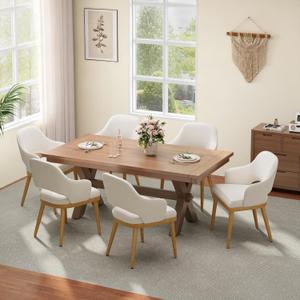 MALOL Wooden Dining Chairs Set of 6, Modern Fabric Upholstered Dining Room Chair, Kitchen Side Chairs, Farmhouse Dinner Chair with Open Back for Kitchen, Beige
