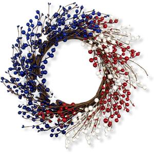 22 Inch 4th of July Wreath Independence Day Wreaths for Front Door Patriotic Wreath with Red White Blue Berries for July Fourth Memorial Day