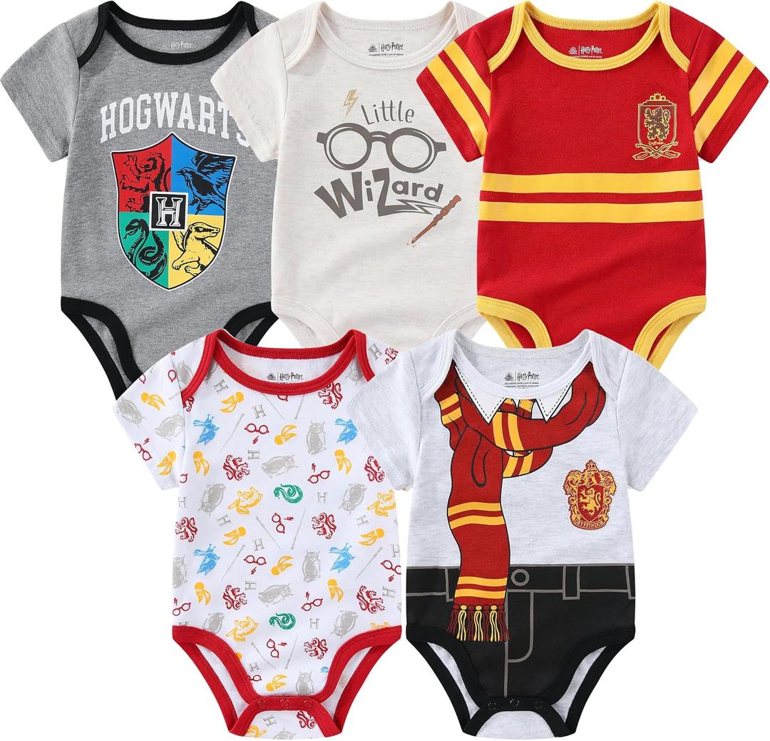 WARNER BROS Harry Potter Baby Boys 5 Pack Bodysuit for Newborn and Infant (9-12 Months, Gray)