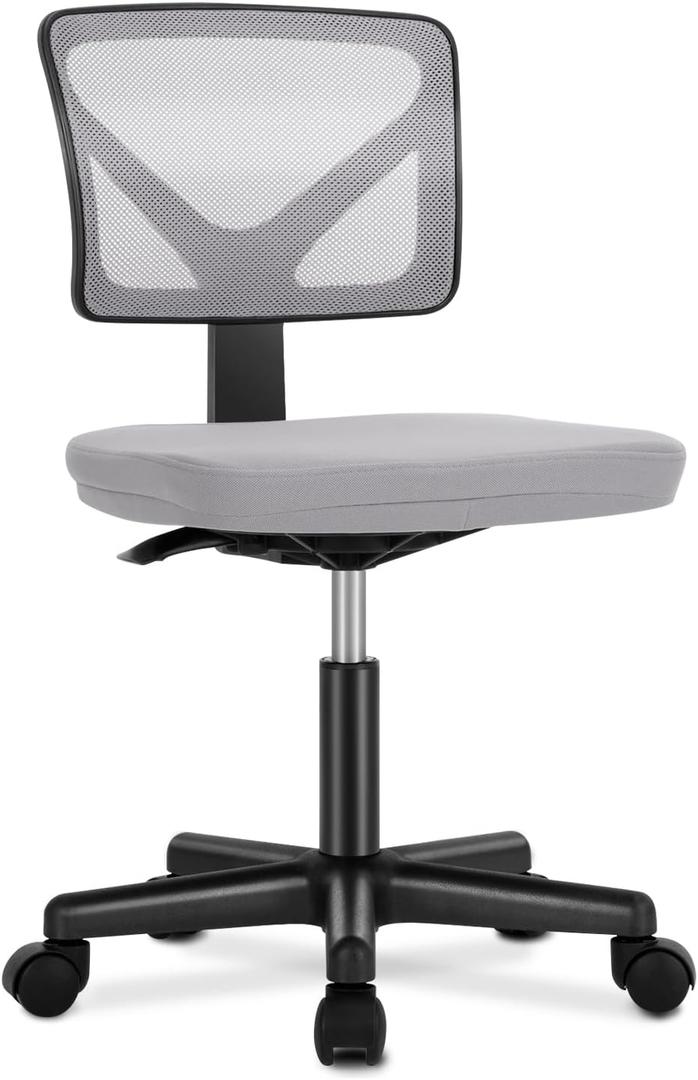 DUMOS Armless Desk Chairs, Small Home Office Mesh Chairs | Ergonomic Adjustable Mid Back, Swivel Rolling Task, Computer Work Vanity Small Spaces, Dark Grey, 1pc