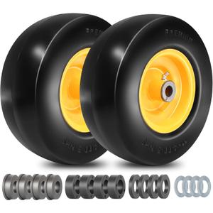 11x4.00-5" Lawn Mower Tire Flat Free Smooth Tires with 3/4" or 5/8" Bushings, 3.4"-5" Centered Hub Universal fit Lawn Mowers Zero Turn Front Tires with Universal Adapter Kit