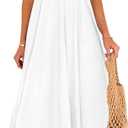 PRETTYGARDEN Women's 2026 Summer Flowy Maxi Dress Casual Sleeveless Spaghetti Strap Ruffle Beach Long Dresses (White, XL)